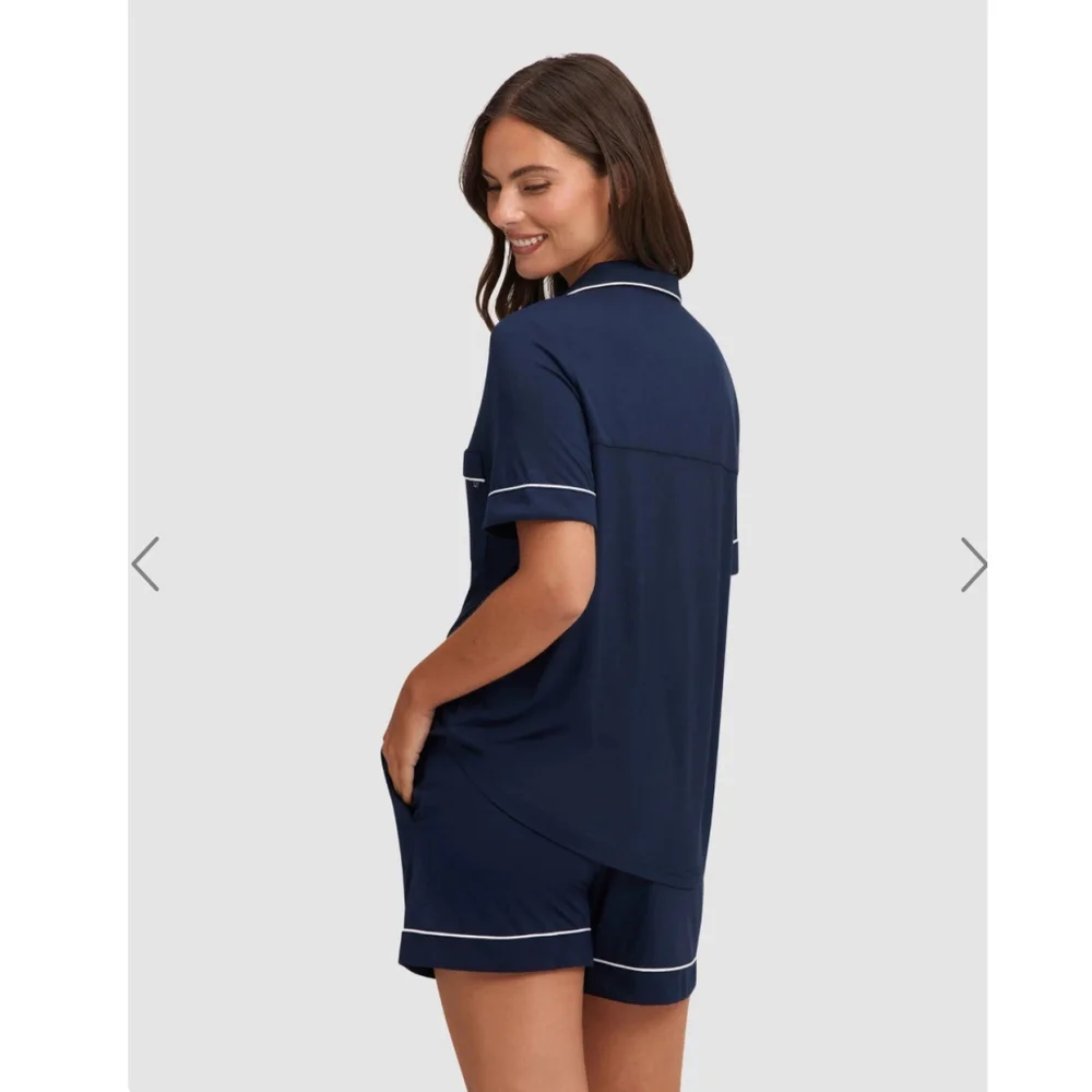 Cozy Earth Bamboo Stretch-knit Classic Pajama Short Set-Sz Sm. Navy NWT #6 - Picture 2 of 7